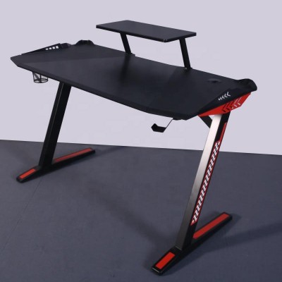 2020 new design led light  black color Z shaped office PC computer desk nice quality computer gaming desk