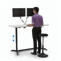 MDF table top Air Lift Assisted Sit Stand One touch Pneumatic lift Height Adjustable Standing table desk