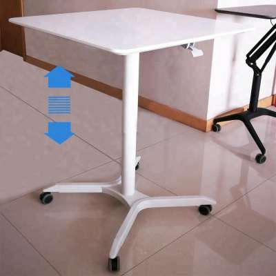 MDF table top Pneumatic adjustable white hydraulic rolling standing desk